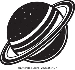 Generated with AI tools, planet saturn with planetary ring silhouette vector black and white