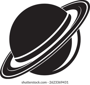 Generated with AI tools, planet saturn with planetary ring silhouette vector black and white