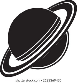 Generated with AI tools, planet saturn with planetary ring silhouette vector black and white