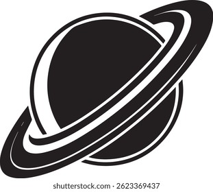 Generated with AI tools, planet saturn with planetary ring silhouette vector black and white
