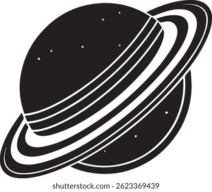 Generated with AI tools, planet saturn with planetary ring silhouette vector black and white