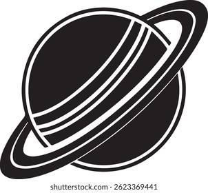 Generated with AI tools, planet saturn with planetary ring silhouette vector black and white