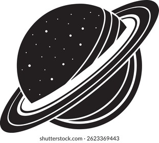 Generated with AI tools, planet saturn with planetary ring silhouette vector black and white