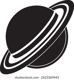Generated with AI tools, planet saturn with planetary ring silhouette vector black and white