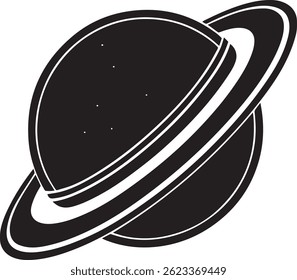 Generated with AI tools, planet saturn with planetary ring silhouette vector black and white