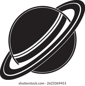 Generated with AI tools, planet saturn with planetary ring silhouette vector black and white