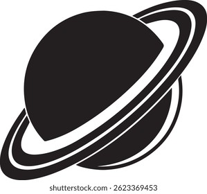 Generated with AI tools, planet saturn with planetary ring silhouette vector black and white