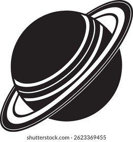 Generated with AI tools, planet saturn with planetary ring silhouette vector black and white