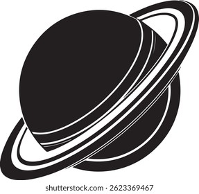 Generated with AI tools, planet saturn with planetary ring silhouette vector black and white