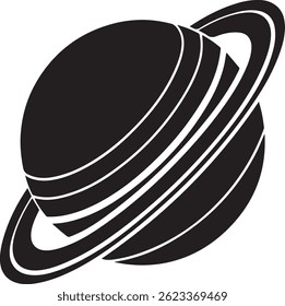 Generated with AI tools, planet saturn with planetary ring silhouette vector black and white