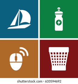 Generated icons set. set of 4 generated filled icons such as trash bin, energy drink, computer mouse