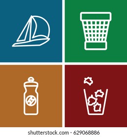 Generated icons set. set of 4 generated outline icons such as trash bin, energy drink