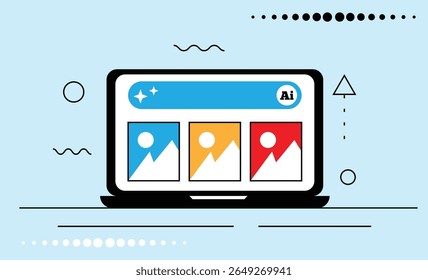 Generating Artificial Intelligence Pictures or Videos on Laptop. Ai generation services for digital media vector art