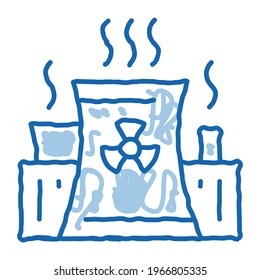 Generierung von Atomic Plant Sketch Symbol Vektorgrafik. Handgezeichnete blaue Doodline-Kunst, einzelne Symbolgrafik