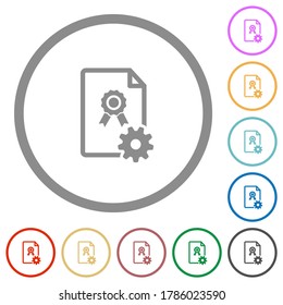 Generating certificate flat color icons in round outlines on white background