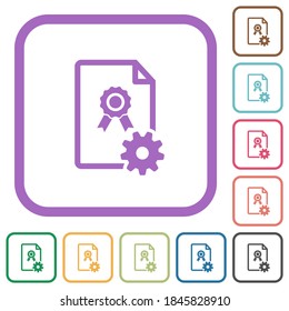 Generación de iconos simples de certificados en marcos cuadrados redondeados de color sobre fondo blanco