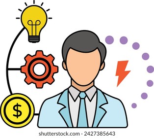 generating cost effective ideas to solve the problem concept, chief collaboration officer vector design, self improvement at workplace Symbol, business motivation Sign, goal-directed behavior stock