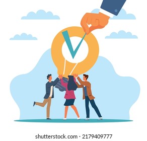 Generating ideas. Innovative thinking, brainstorming and creativity process, people hold light bulb, men and women communication, collaboration and support, vector cartoon flat style concept