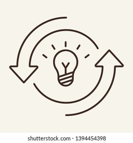Generating ideas line icon. Shining lightbulb in circle of arrows. Web business concept. Vector illustration can be used for topics like innovation, startup, creativity