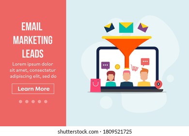 Generating leads from email marketing, Email conversion, Email marketing goal - conceptual flat design vector landing page