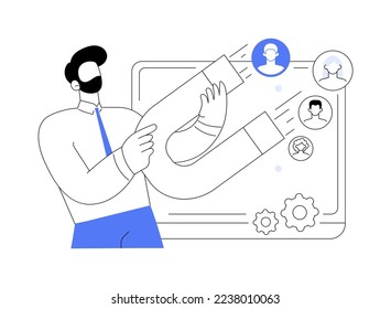 Generando nuevas pistas de la ilustración abstracta del vector de concepto. Generar clientes potenciales, software de marketing digital, estrategia de ventas, nuevo interés del cliente, embudo de ventas, internet, metáfora abstracta de CMS.