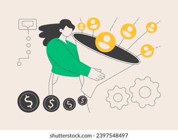 Generando nuevas pistas de la ilustración abstracta del vector de concepto. Generar clientes potenciales, software de marketing digital, estrategia de ventas, nuevo interés del cliente, embudo de ventas, internet, metáfora abstracta de CMS.