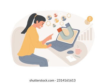 Generating new leads isolated concept vector illustration. Generate leads, digital marketing software, sales strategy, new customer interest, sales funnel, internet, CMS vector concept.