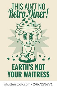 Generating Unsustainable Waste Poster with Earth Retro Mascot Illustration Outline Version