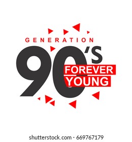 Generation 90'S Forever Young Logo Vector Template