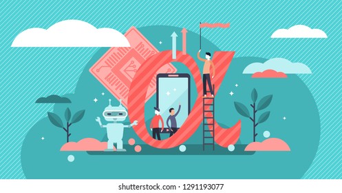 Generation Alpha Vector Illustration. Flat Tiny Persons After Millennial Gen Concept. Modern Youth Development With Futuristic Technology Robot. Children Evolution And Virtual Lifestyle Influence.
