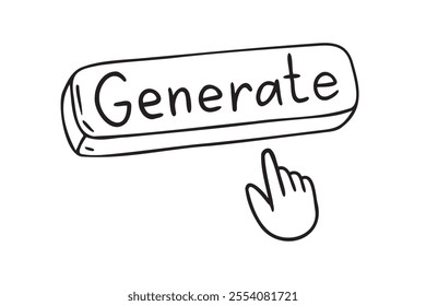 Generation button with hand icon. Generation button outline doodle hand drawn drawing. content generation button using AI. Button The user interface tool for creating artificial intelligence. Vector