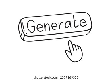 Generation button with hand icon. Generation button outline doodle hand drawn drawing. content generation button using AI. Button The user interface tool for creating artificial intelligence. Vector