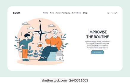 "Generation connection through guidance: Older man teaches young person navigation skills, sitting among books."