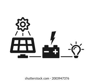 Generation of electricity by a solar panel. Solar battery battery and lamp symbol isolated Vector illustration EPS 10