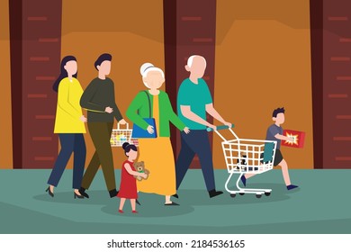 Generation family shopping 2d flat vector illustration design
