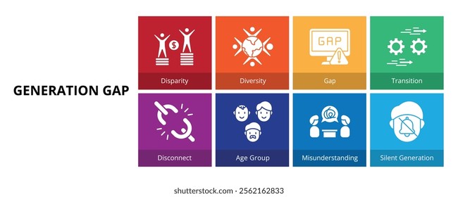 Generation Gap Glyph Solid Banner Web Icon Set Vector Illustration