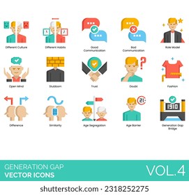 Generation Gap Icons Including generation, family, people, adult, young, gap, concept, communication, illustration, cartoon, man, age, child, person, vector, old, son