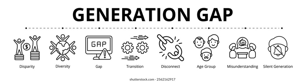 Generation Gap Line Banner Web Icon Set Vector Illustration