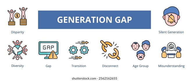 Generation Gap Lineal Color Banner Web Icon Set Vector Illustration