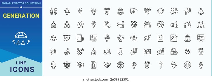 Generation icon set in linear style. Minimal thin line web icons set. Editable stroke. Vector collection. Family icon set. Containing family, human, person, man and more.