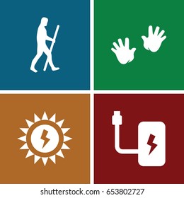 Generation icons set. set of 4 generation filled icons such as baby hands, battery, sun battery