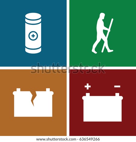 Generation icons set. set of 4 generation filled icons such as battery, broken battery