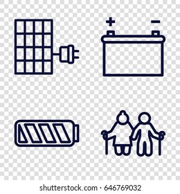 Generation icons set. set of 4 generation outline icons such as battery, solar panel