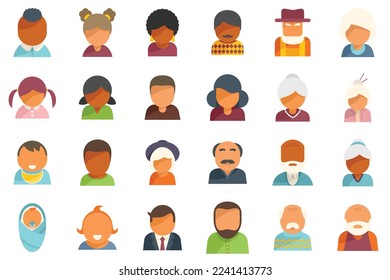 Generation icons set flat vector. Family people. Adult age isolated