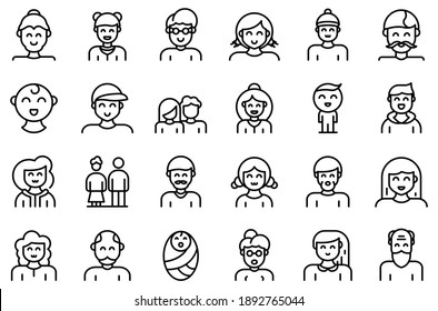 Generation icons set. Outline set of generation vector icons for web design isolated on white background