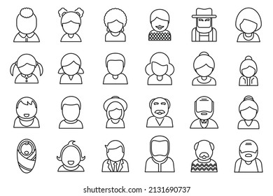 Generation icons set outline vector. Family people. Adult age