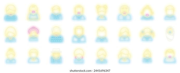 Los iconos de generación definen el vector de contorno. Familiares. Color de neón de la edad adulta en negro