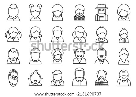 Generation icons set outline vector. Family people. Adult age