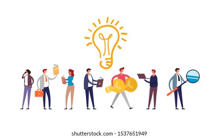 Generation ideas progress teamwork concept. Vector flat graphic design illustration