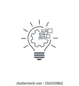 Generation and implementation of ideas. Innovative potential. Vector linear icon on a white background.